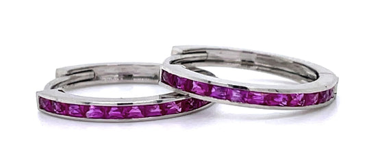 French cut Ruby Platinum Huggie Earrings
