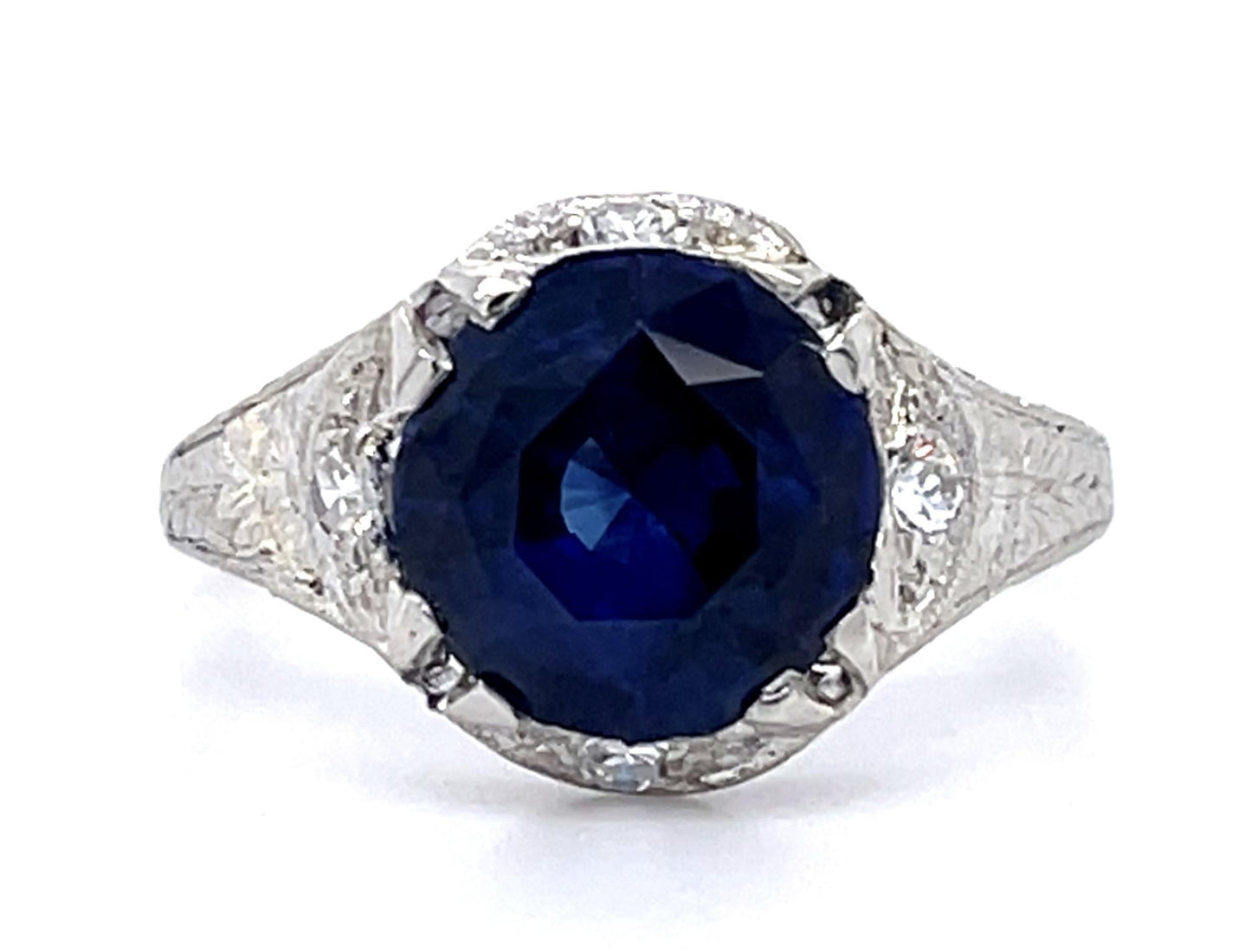 Art Deco 2.77ct Sapphire .14ct Diamond PT Ring (Antique 1920s)