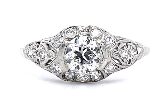 Art Deco .65ct Euro Dia PT Ring  (Antique 1920s) .40ct SD