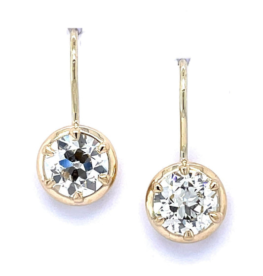 1.35ct+1.18ct Old European Diamond 14KY Earrings