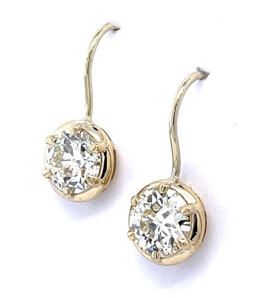1.19ct+1.10ct Old European Diamond 14KY Earrings 2.44g 1"