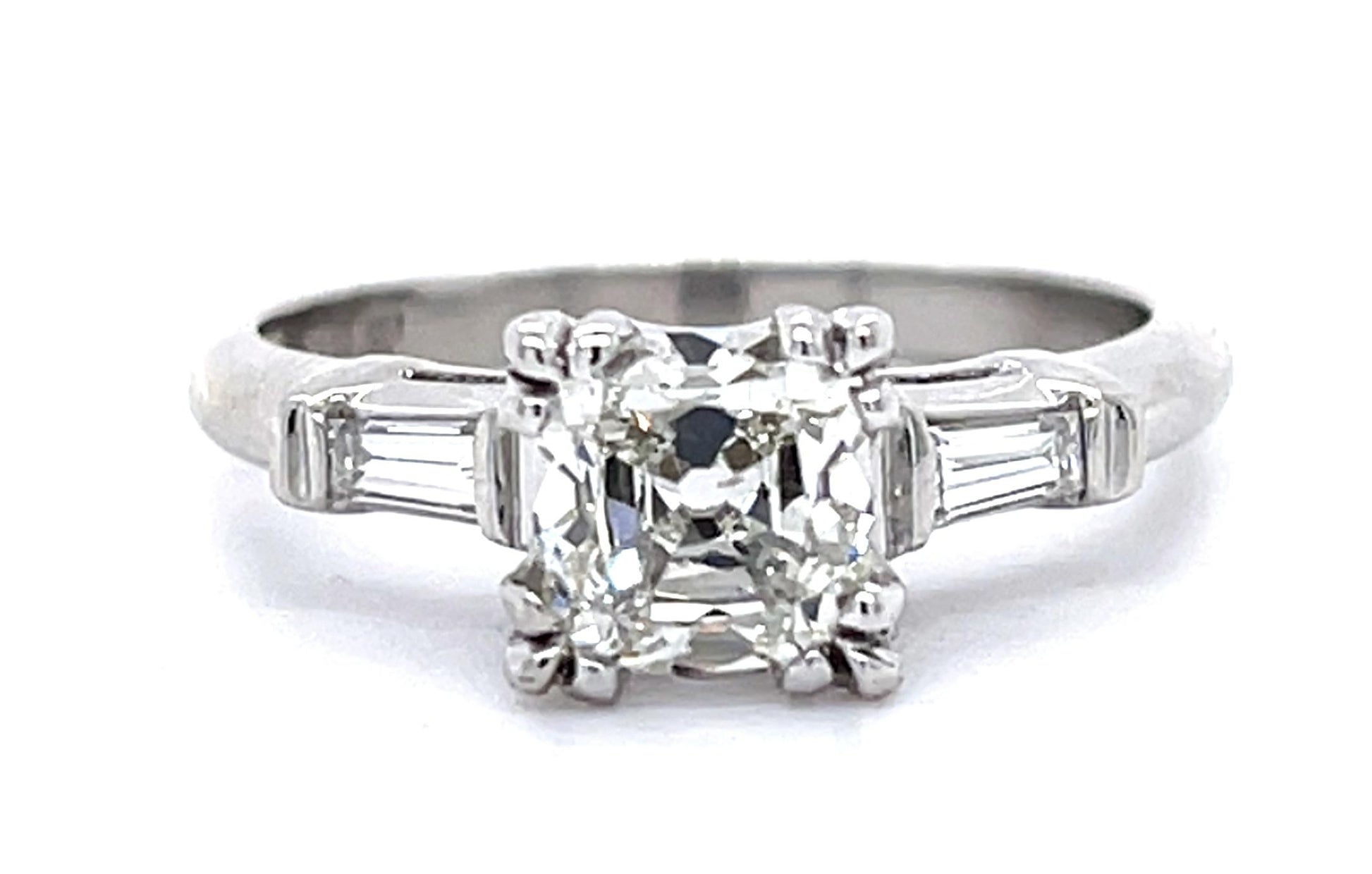 Art Deco 1.24ct H SI1 (No Cert) Old Mine Cushion Diamond PT Ring (Vintage 1930s)