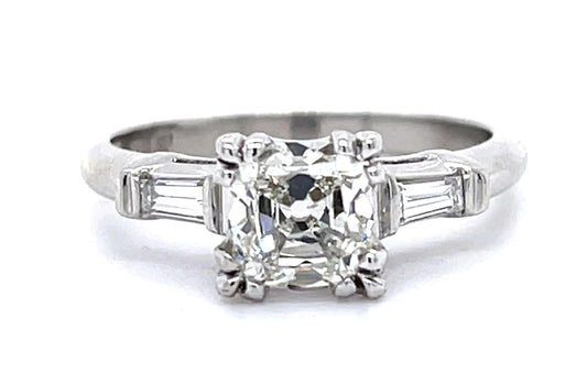 Art Deco 1.24ct H SI1 (No Cert) Old Mine Cushion Diamond PT Ring (Vintage 1930s)