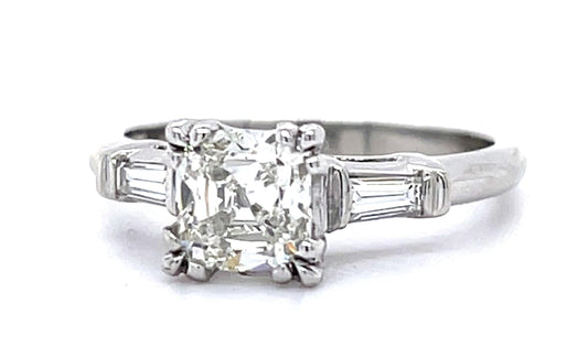 Art Deco 1.24ct H SI1 (No Cert) Old Mine Cushion Diamond PT Ring (Vintage 1930s)