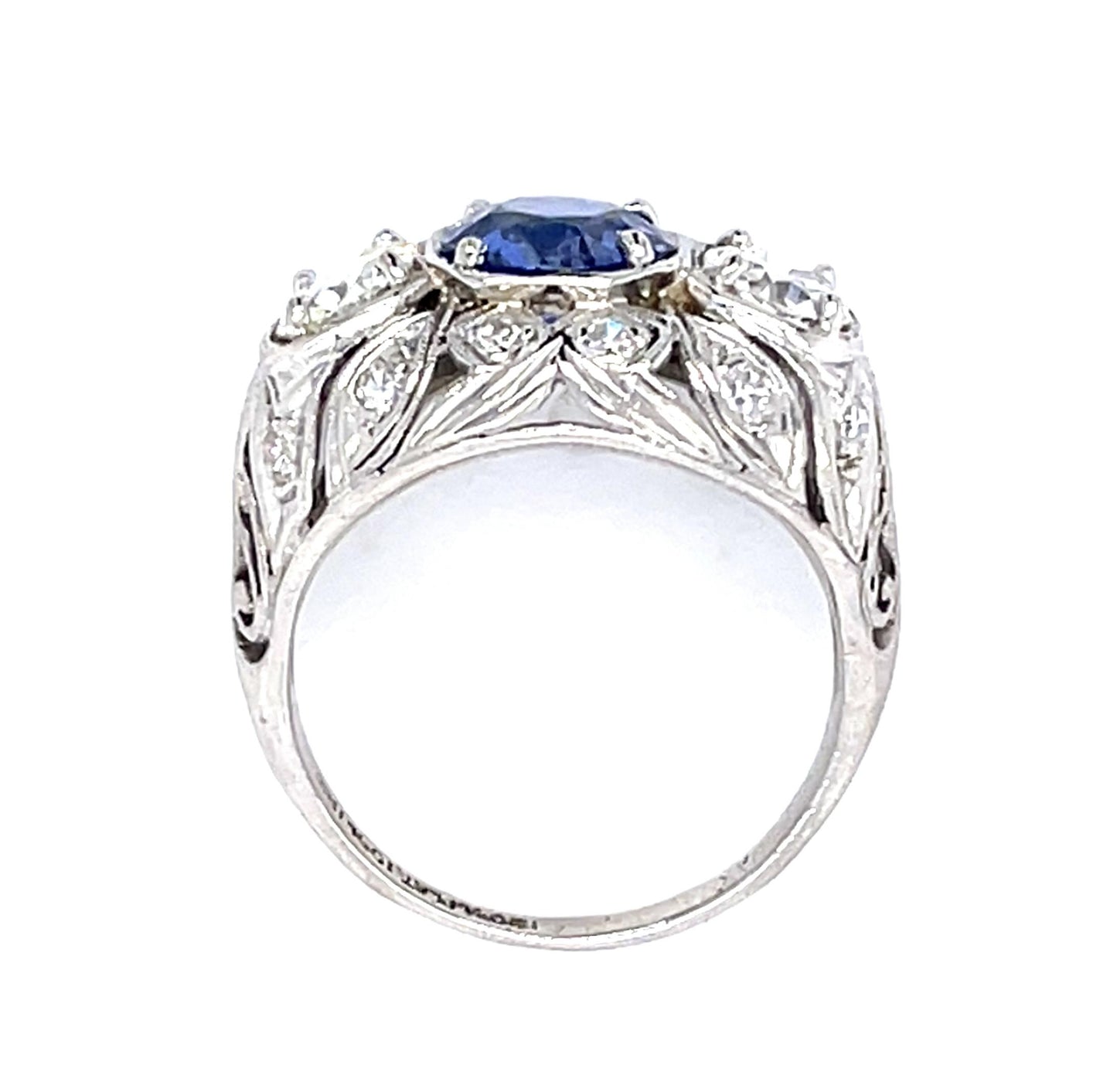 Art Deco 1.53ct Sapphire .87ct (2 Center Dia) PT Ring (Vintage 1930s) .24ct SD