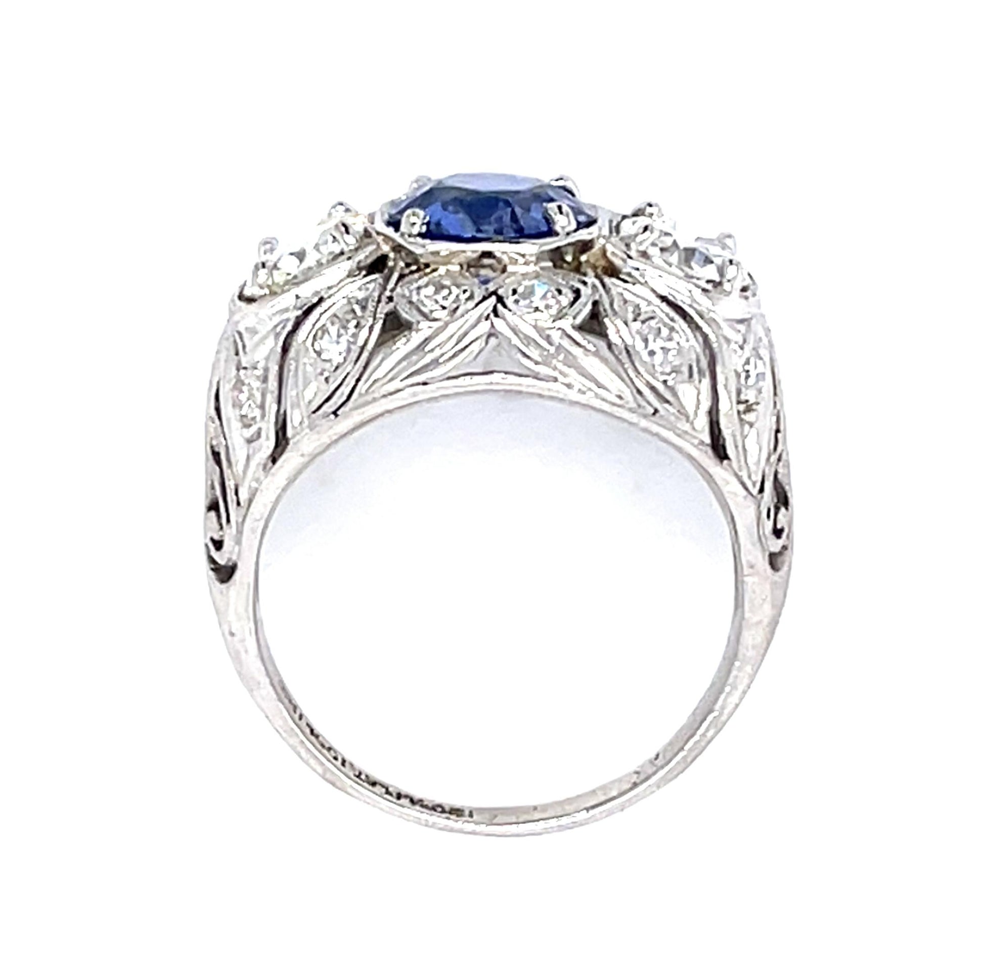 Art Deco 1.53ct Sapphire .87ct (2 Center Dia) PT Ring (Vintage 1930s) .24ct SD