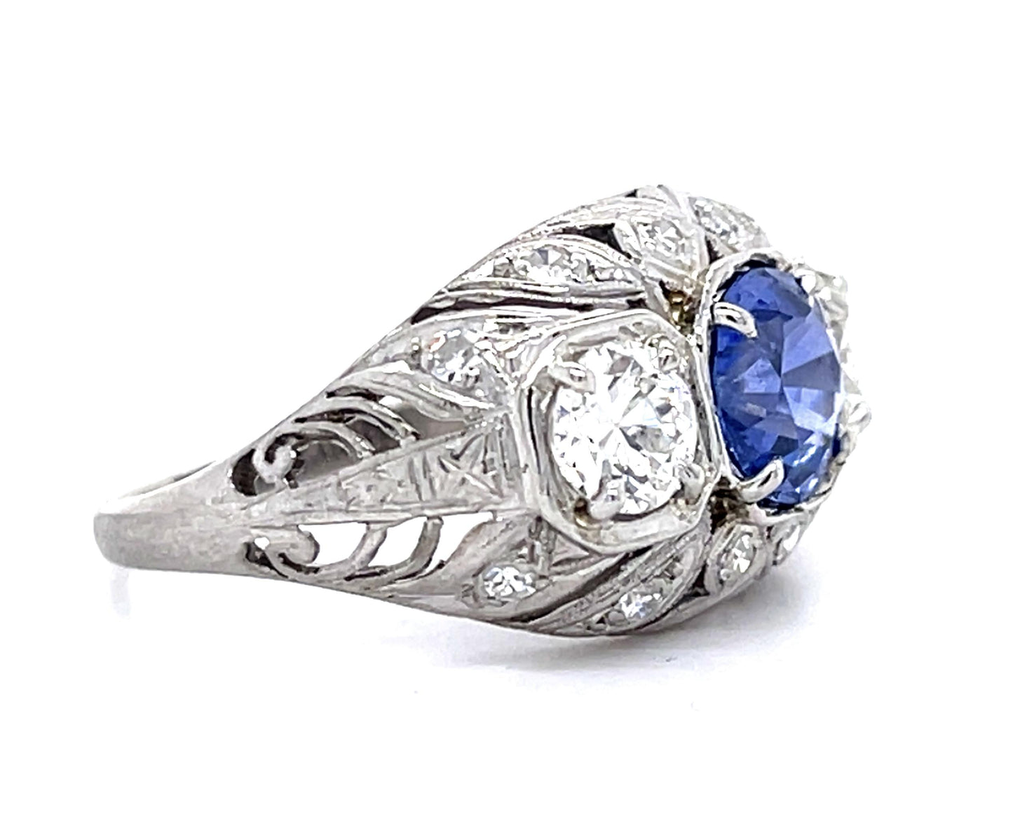 Art Deco 1.53ct Sapphire .87ct (2 Center Dia) PT Ring (Vintage 1930s) .24ct SD
