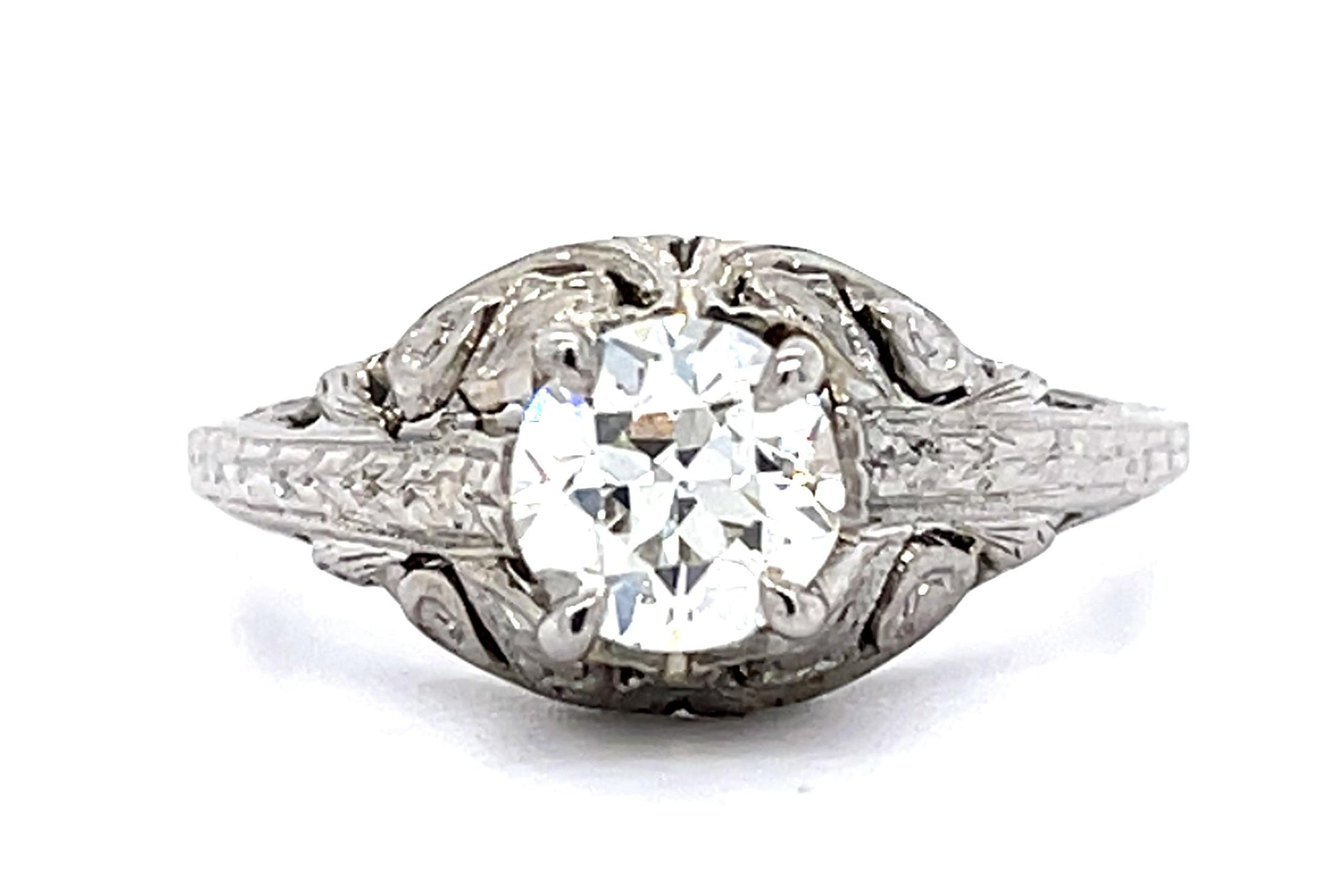 Art Deco .84ct K VS2 Old European Diamond 14KW Ring (Vintage 1930s) 3.31g 6 Size