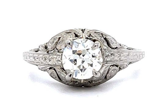 Art Deco .84ct K VS2 Old European Diamond 14KW Ring (Vintage 1930s) 3.31g 6 Size
