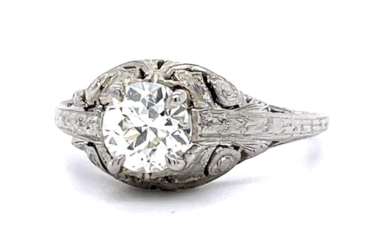Art Deco .84ct K VS2 Old European Diamond 14KW Ring (Vintage 1930s) 3.31g 6 Size