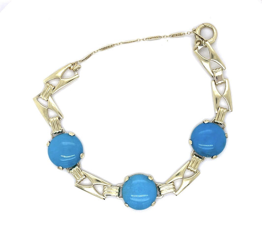 Retro 10ct+ Turquoise 14KY Bracelet (Vintage 1940s) 14.30g 7"