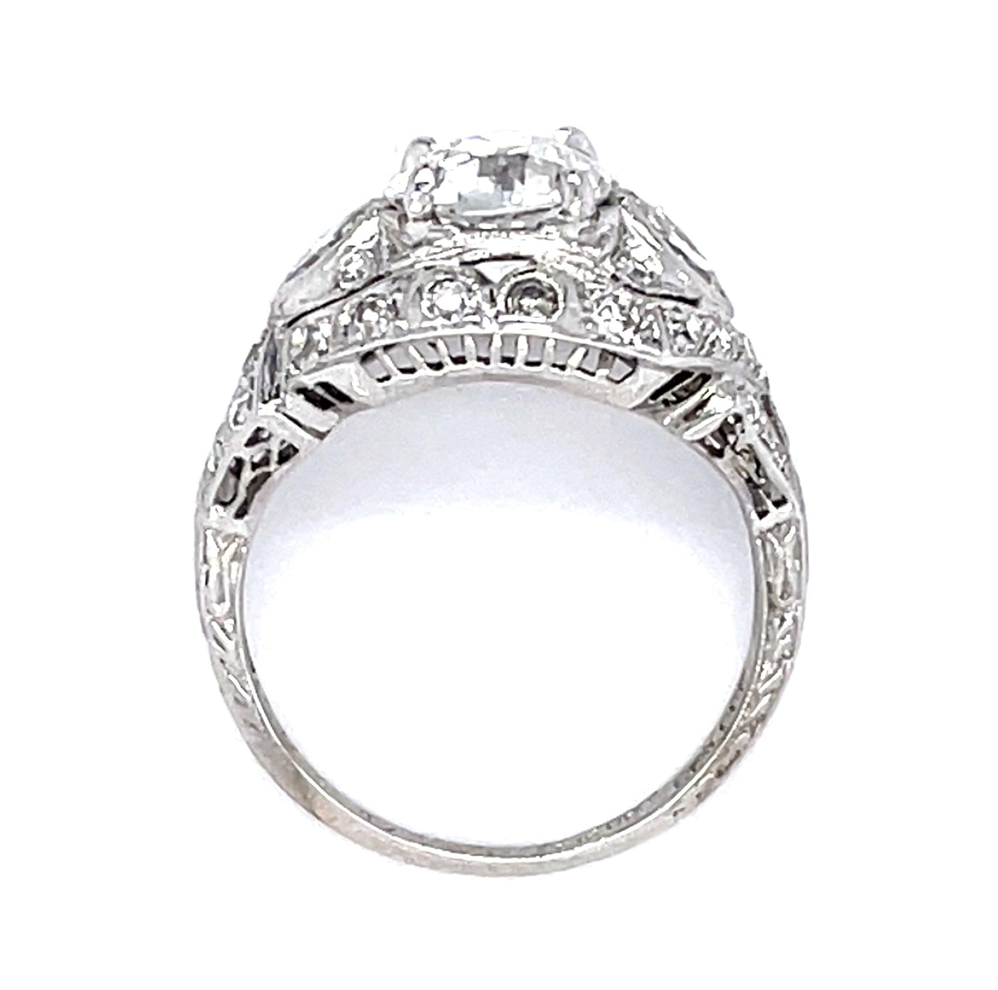 Original Art Deco 1.26ct F SI1 Old European Dia PT Ring (Antique 1920s) .46c SD