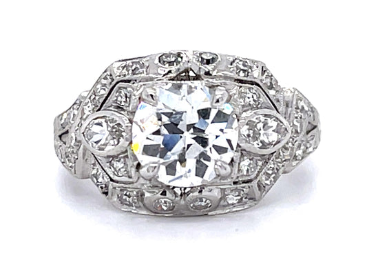 Original Art Deco 1.26ct F SI1 Old European Dia PT Ring (Antique 1920s) .46c SD