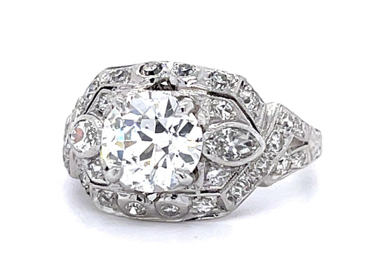 Original Art Deco 1.26ct F SI1 Old European Dia PT Ring (Antique 1920s) .46c SD