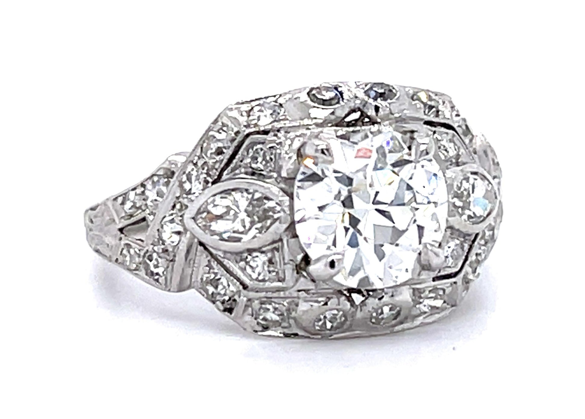 Original Art Deco 1.26ct F SI1 Old European Dia PT Ring (Antique 1920s) .46c SD
