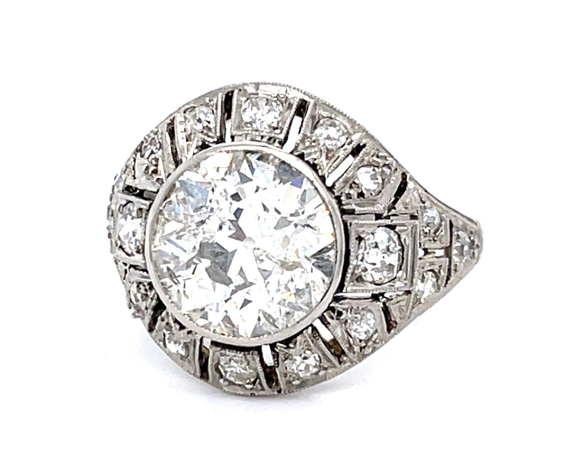 Original Art Deco 3.20ct Old European Diamond Center Platinum Ring Vintage 1930s