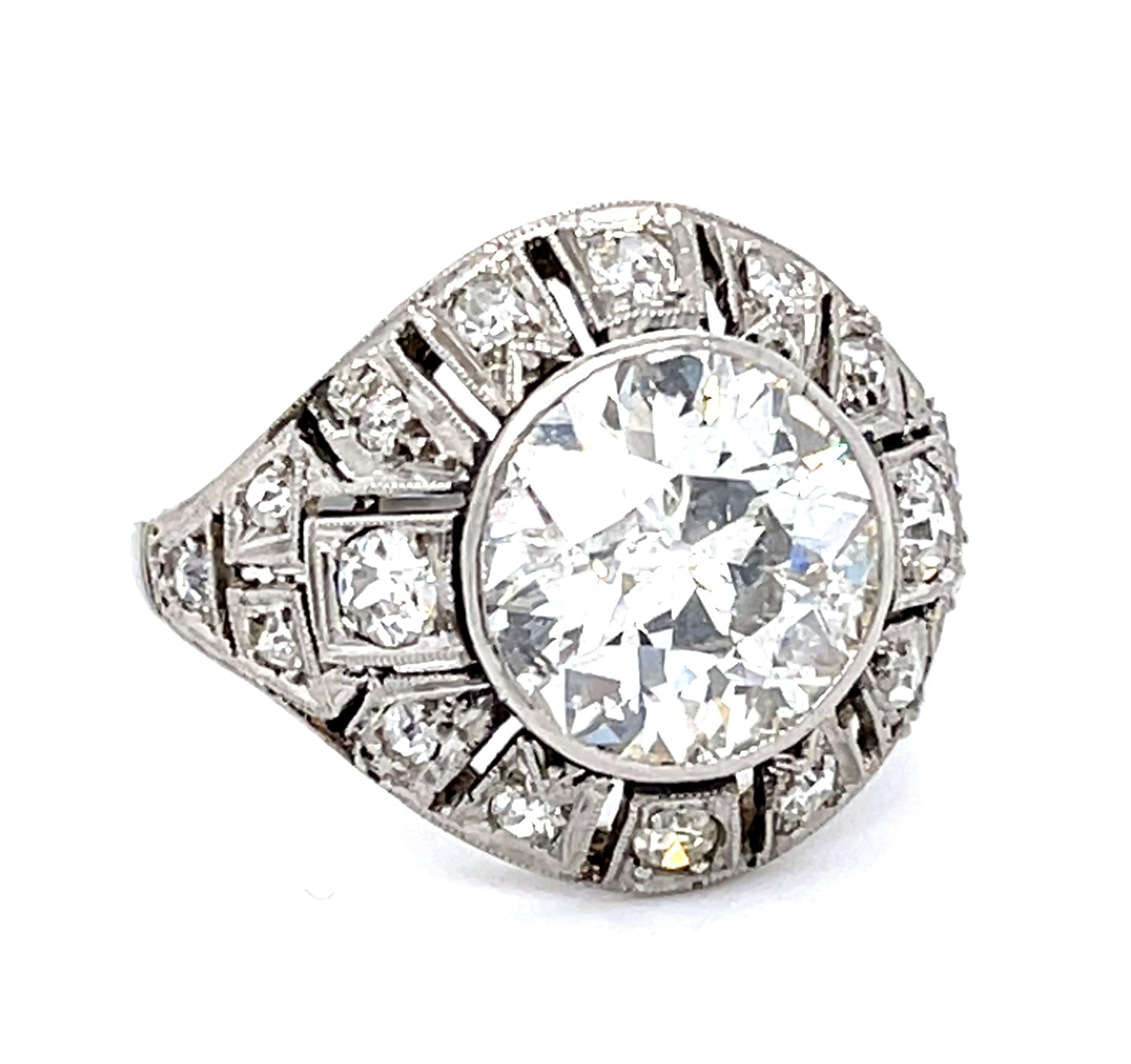 Original Art Deco 3.20ct Old European Diamond Center Platinum Ring Vintage 1930s