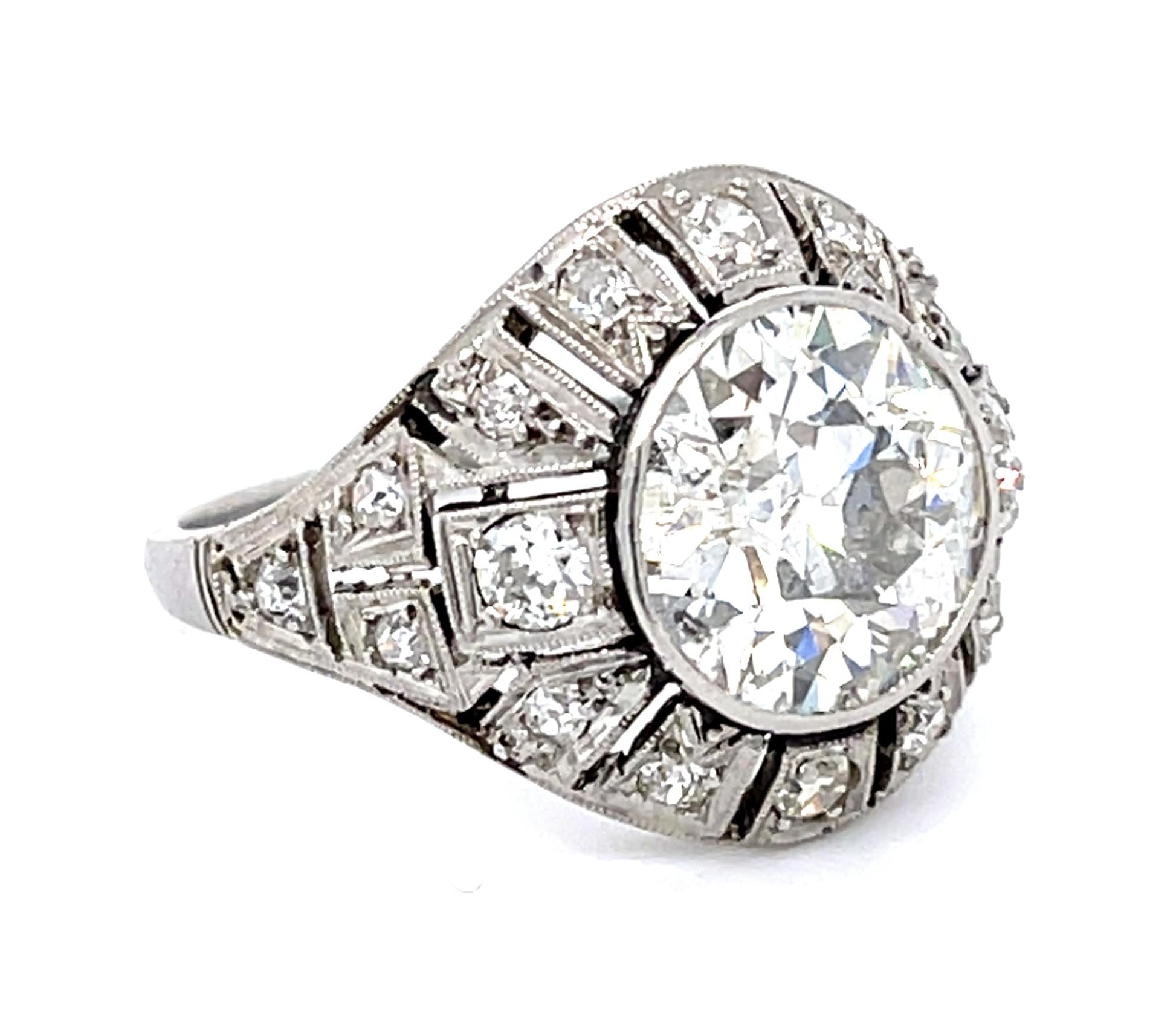 Original Art Deco 3.20ct Old European Diamond Center Platinum Ring Vintage 1930s