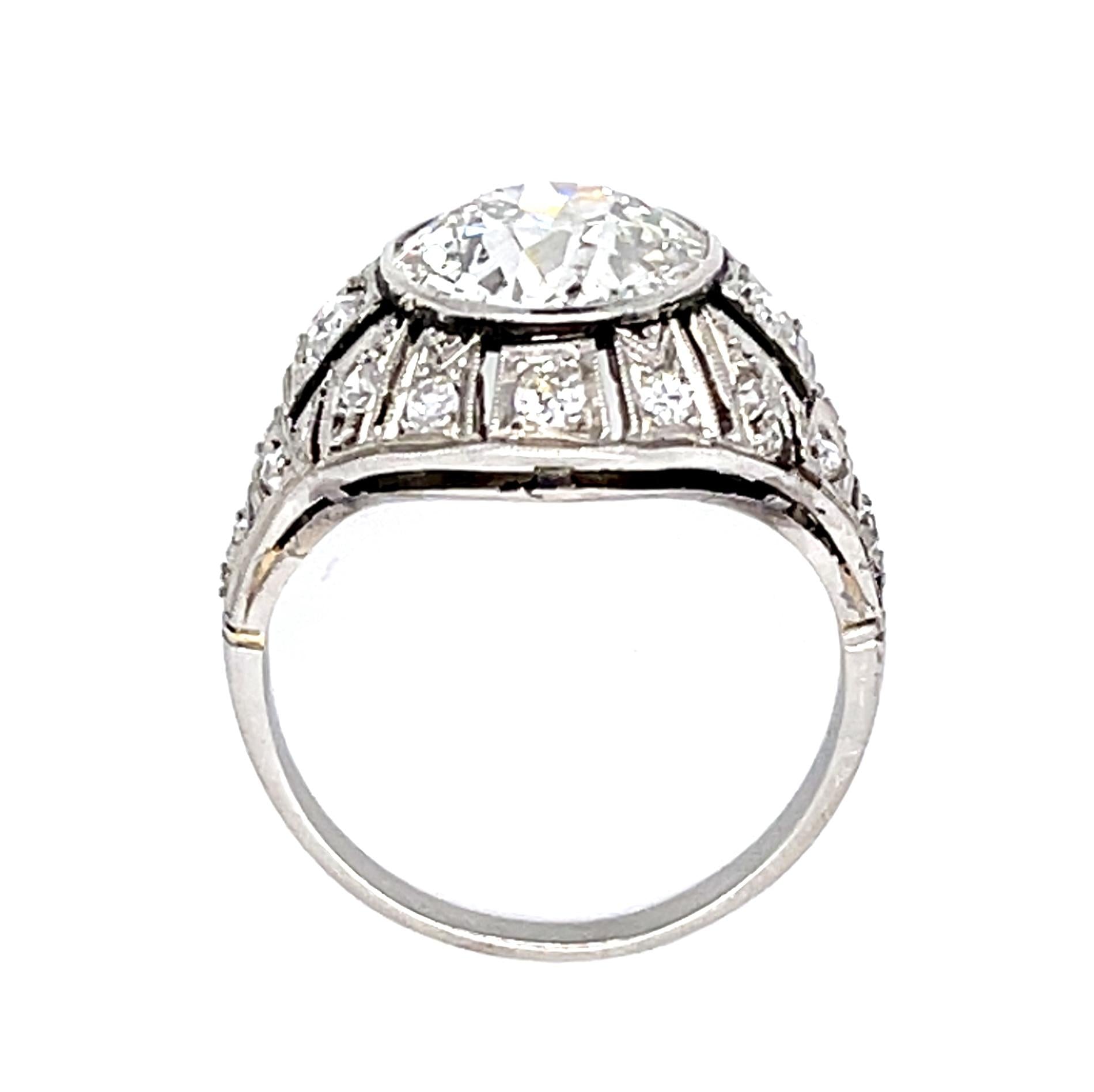 Original Art Deco 3.20ct Old European Diamond Center Platinum Ring Vintage 1930s