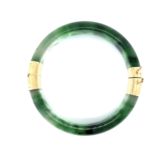 Treated Jade 14KY Bangle Bracelet (Vintage 1960s) 50.90g 2.25" Width