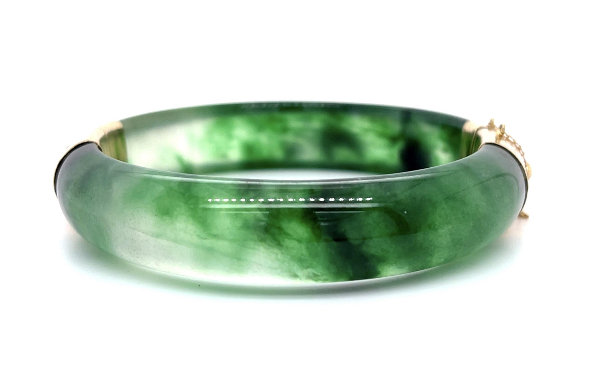 Treated Jade 14KY Bangle Bracelet (Vintage 1960s) 50.90g 2.25" Width