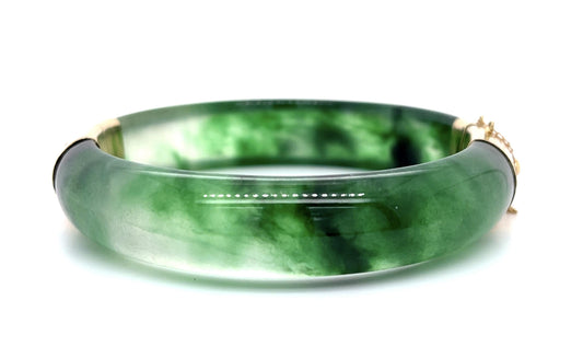 Treated Jade 14KY Bangle Bracelet (Vintage 1960s) 50.90g 2.25" Width