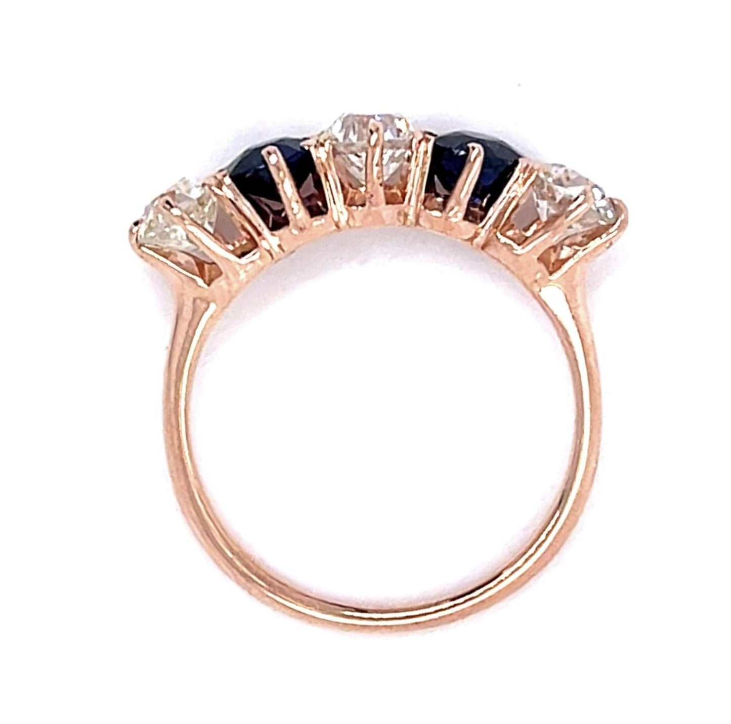 Original Victorian 1.38ct Diamond .80ct Sapphire 14KY Five Stone Ring