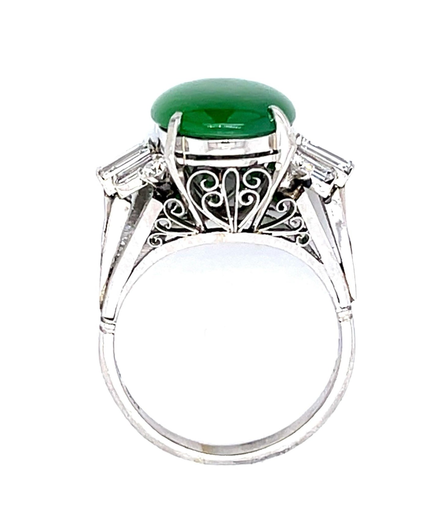 7.54ct A Jadeite Jade Translucent .78ct Diamond PT Ring (Estate 1970s)
