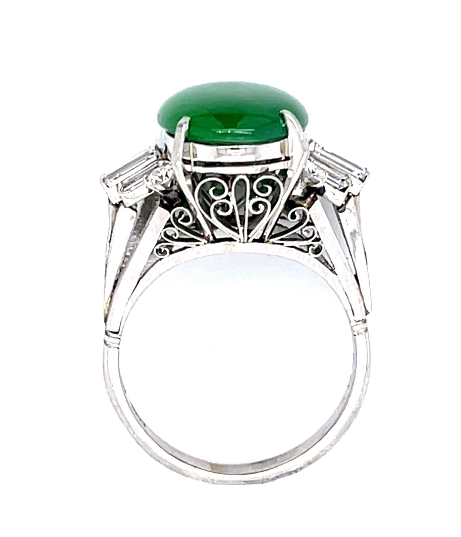 7.54ct A Jadeite Jade Translucent .78ct Diamond PT Ring (Estate 1970s)