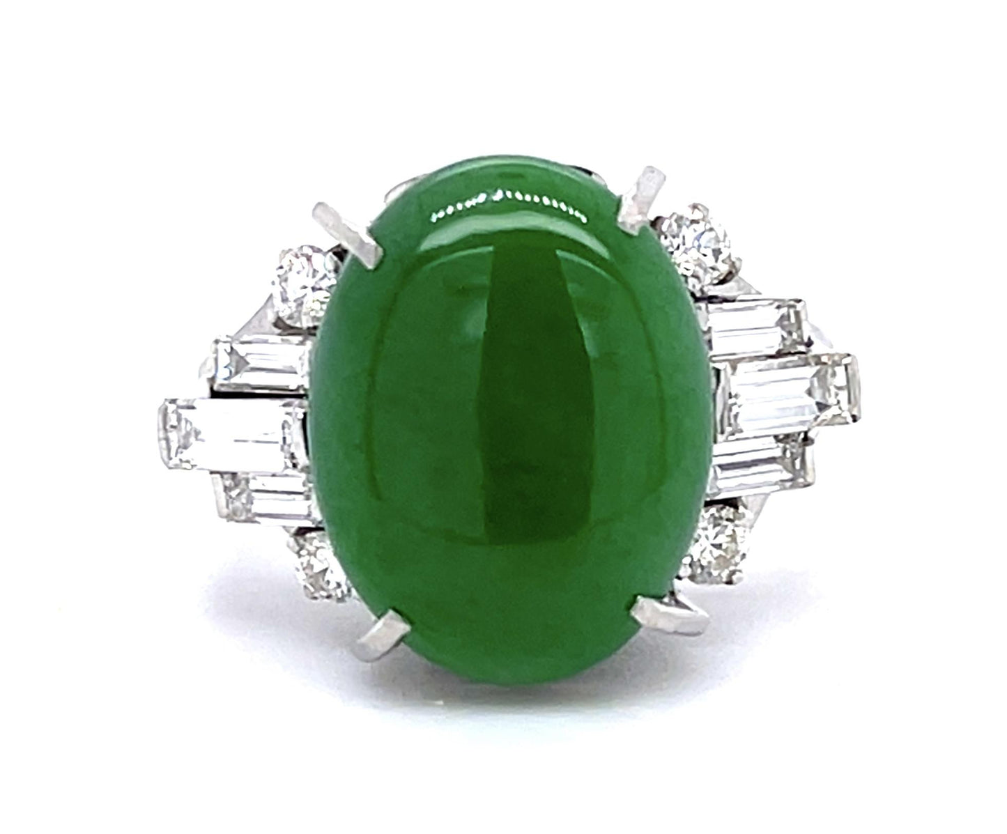 7.54ct A Jadeite Jade Translucent .78ct Diamond PT Ring (Estate 1970s)