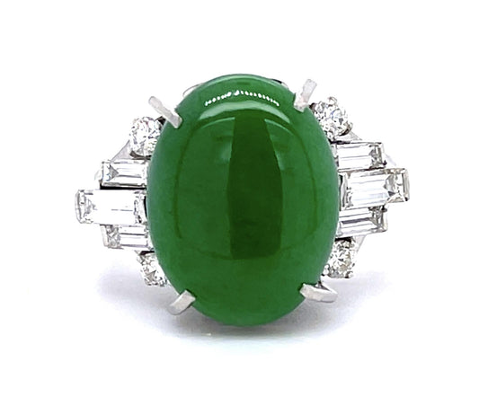 7.54ct A Jadeite Jade Translucent .78ct Diamond PT Ring (Estate 1970s)
