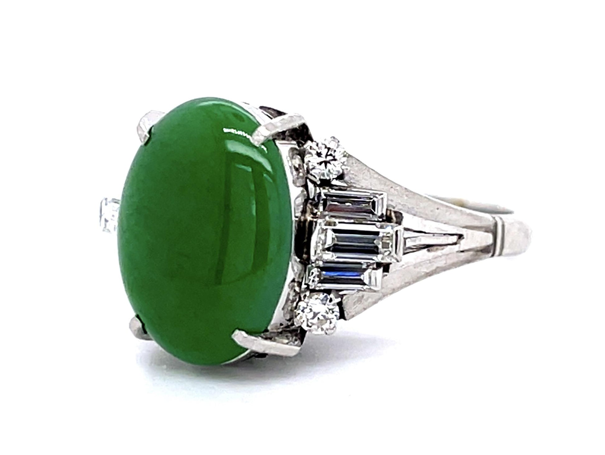 7.54ct A Jadeite Jade Translucent .78ct Diamond PT Ring (Estate 1970s)