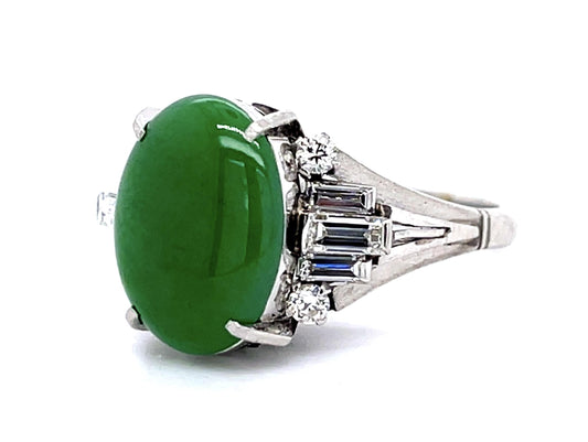 7.54ct A Jadeite Jade Translucent .78ct Diamond PT Ring (Estate 1970s)