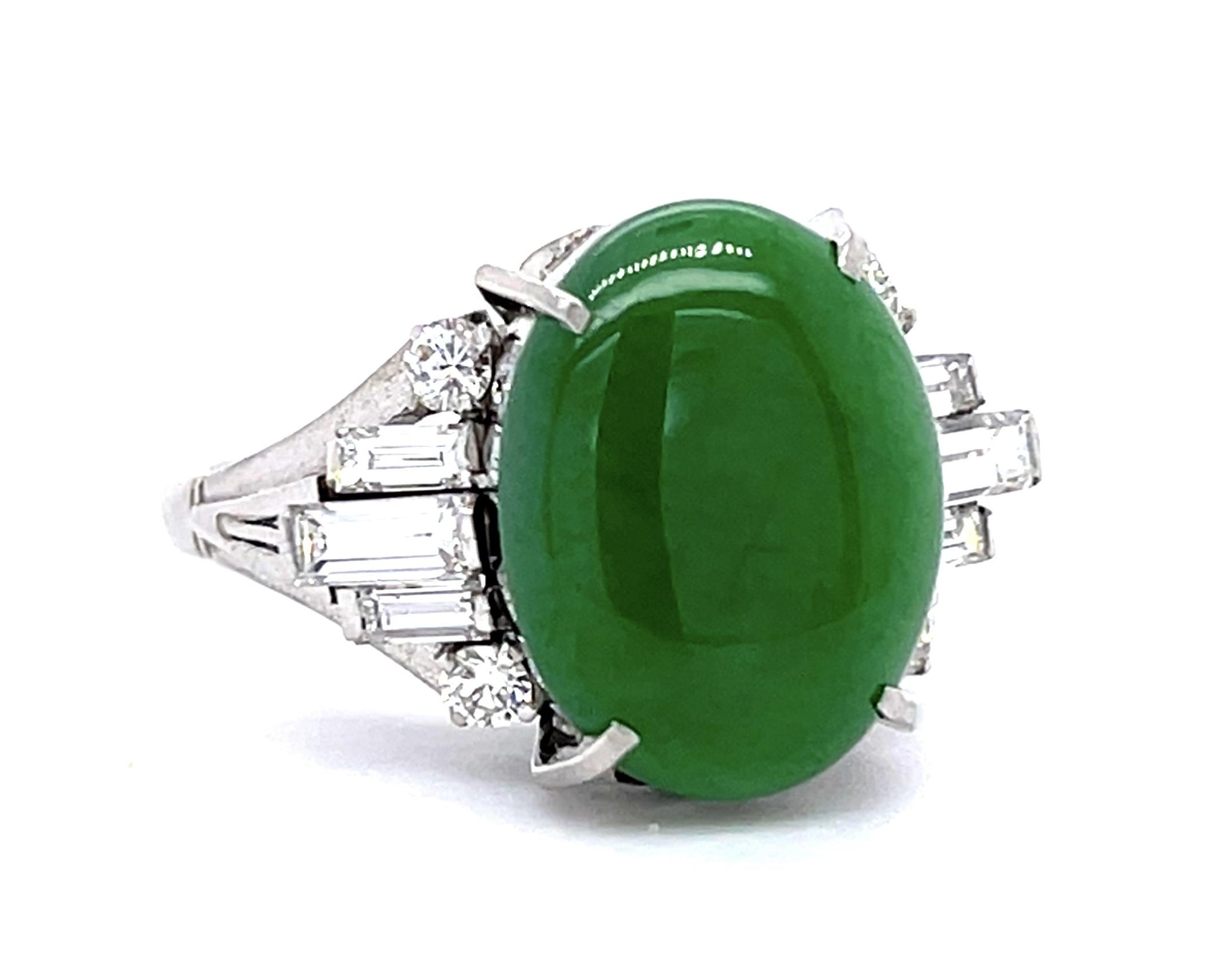 7.54ct A Jadeite Jade Translucent .78ct Diamond PT Ring (Estate 1970s)