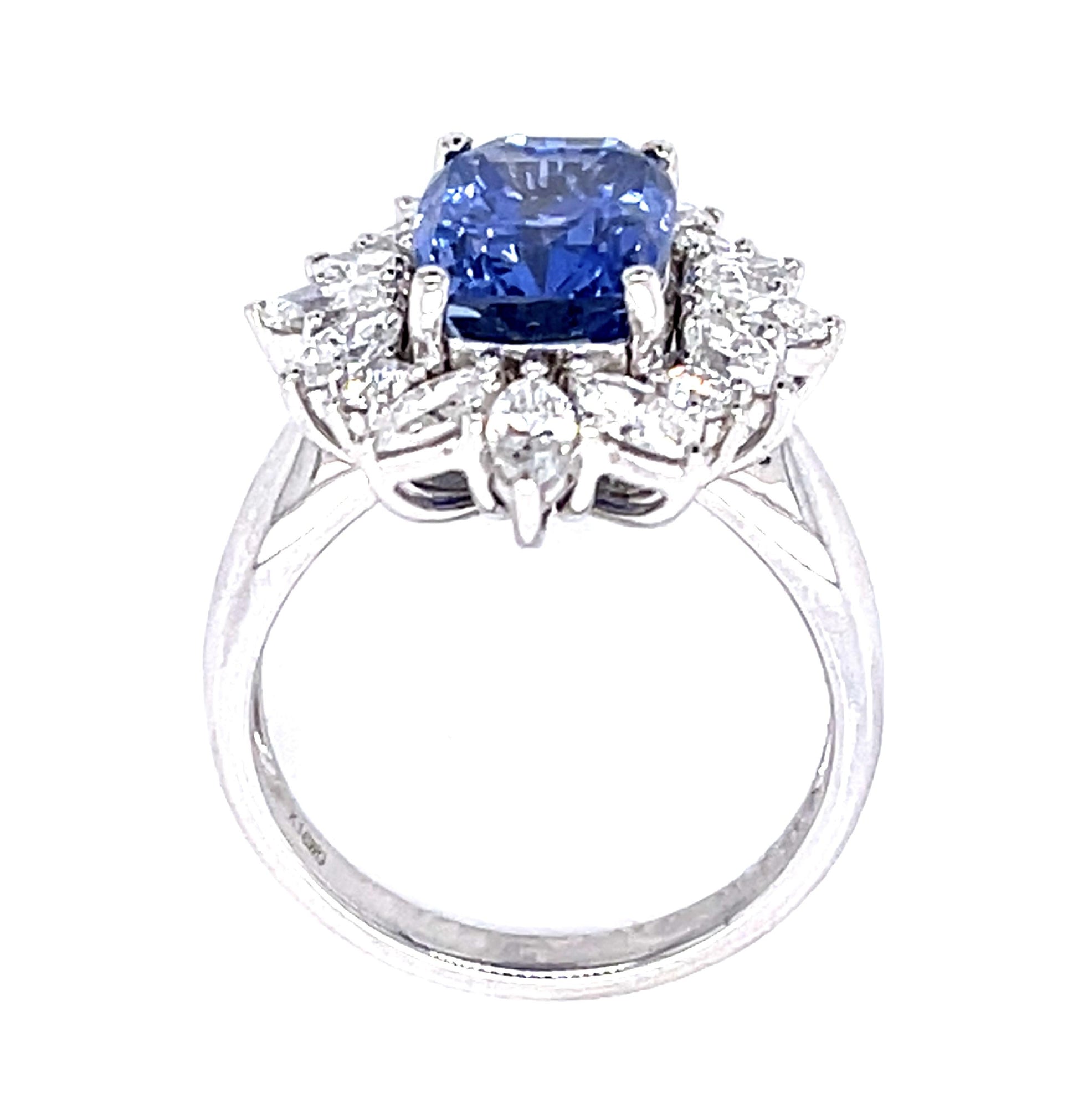 5.33ct Ceylon Sapphire 1.42ct Diamond 18KW Ring (Estate 1970s) GIA Certified