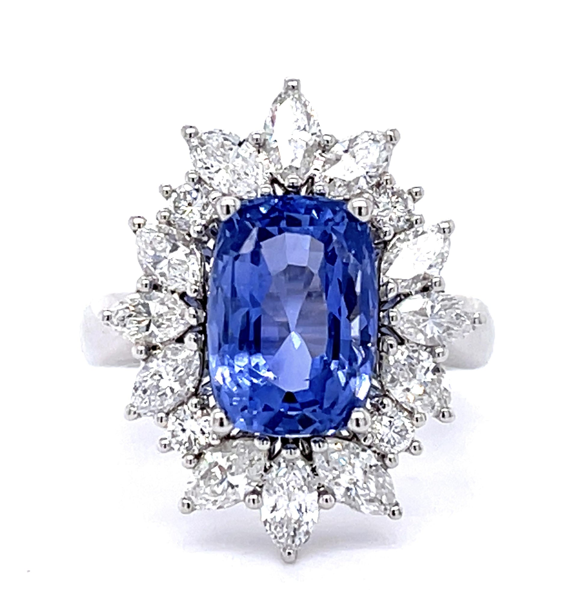 5.33ct Ceylon Sapphire 1.42ct Diamond 18KW Ring (Estate 1970s) GIA Certified