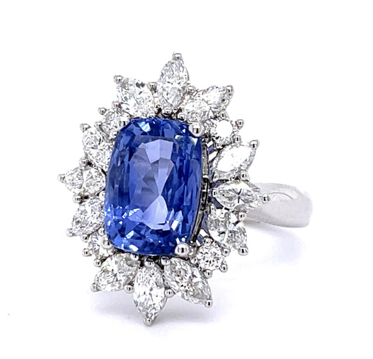5.33ct Ceylon Sapphire (No Cert) 1.42ct Diamond 18KW Ring (Estate 1970s)