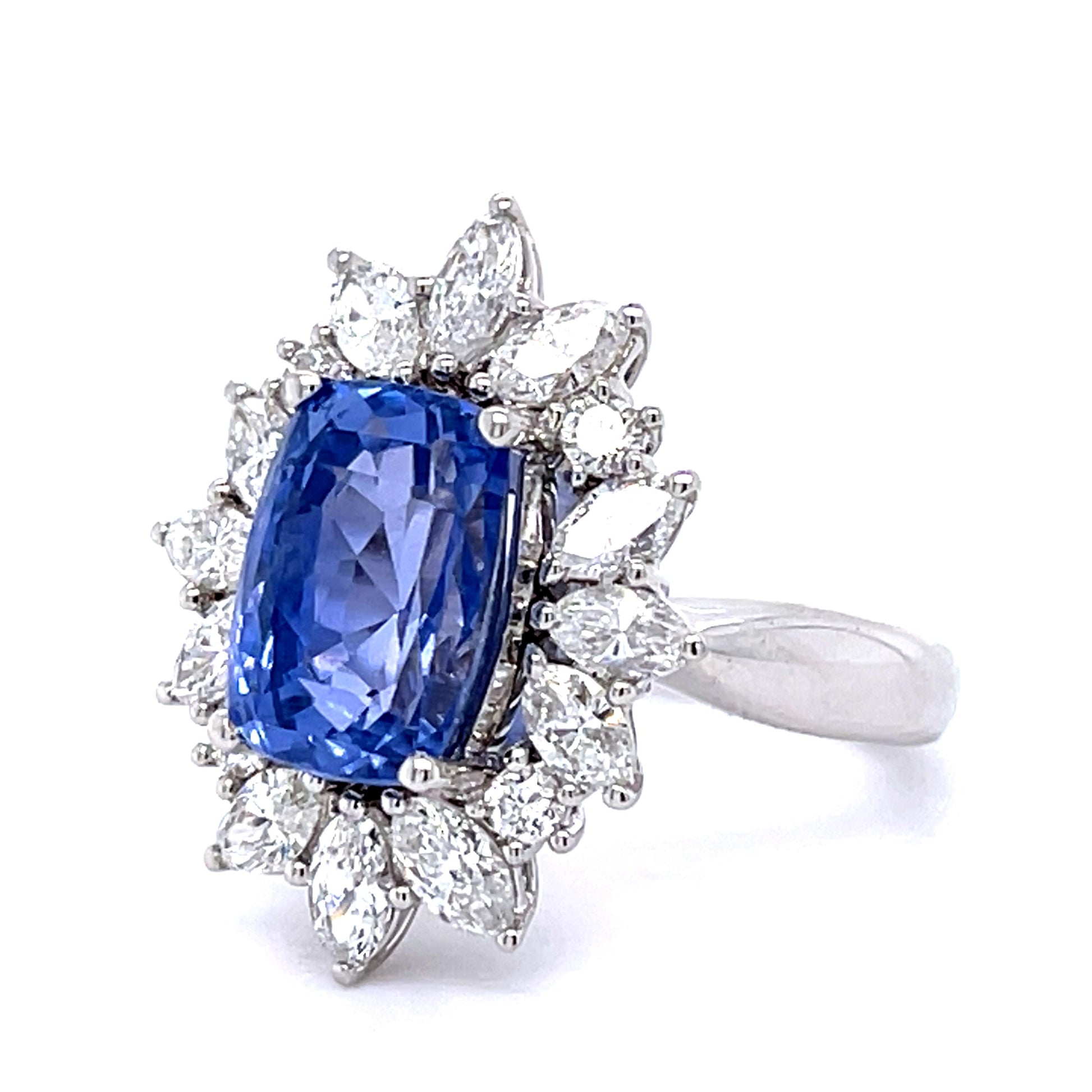 5.33ct Ceylon Sapphire 1.42ct Diamond 18KW Ring (Estate 1970s) GIA Certified