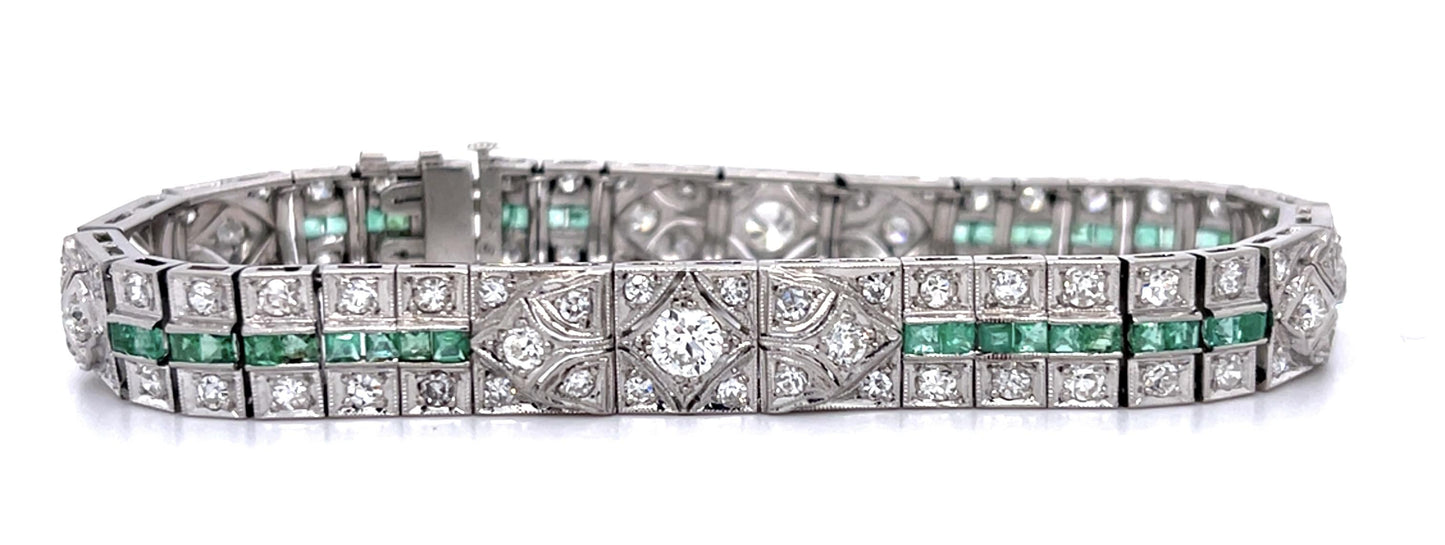 Original Art Deco 1ct (4 Center Diamonds) 2ct Eme PT Bracelet (1920s) 4.50ct SD