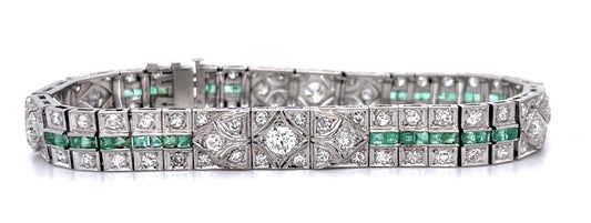 Original Art Deco 1ct (4 Center Diamonds) 2ct Eme PT Bracelet (1920s) 4.50ct SD