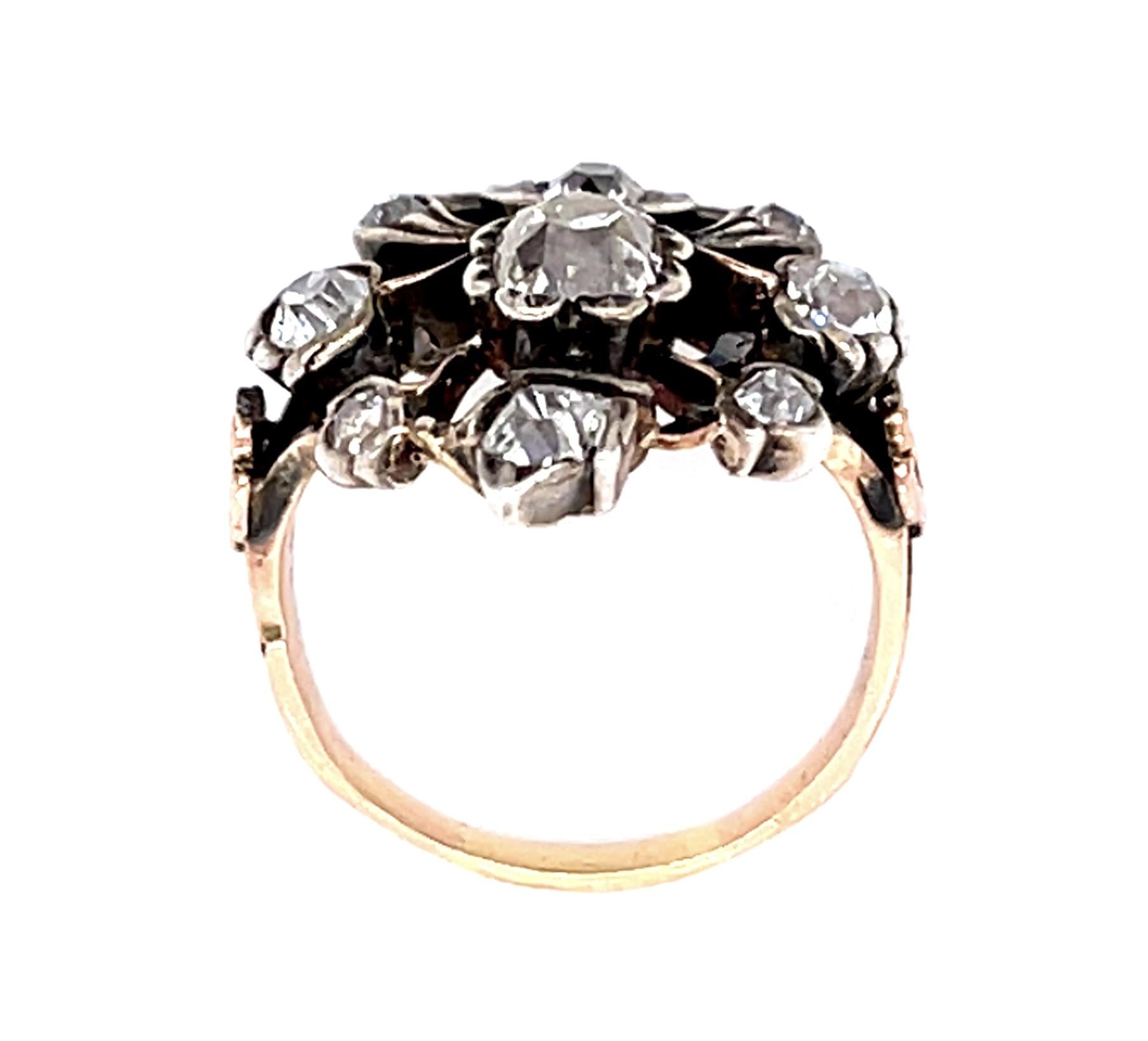 Original Victorian .35ct Old Mine Center Diamond 14K+Silver Ring (Antique 1880s)