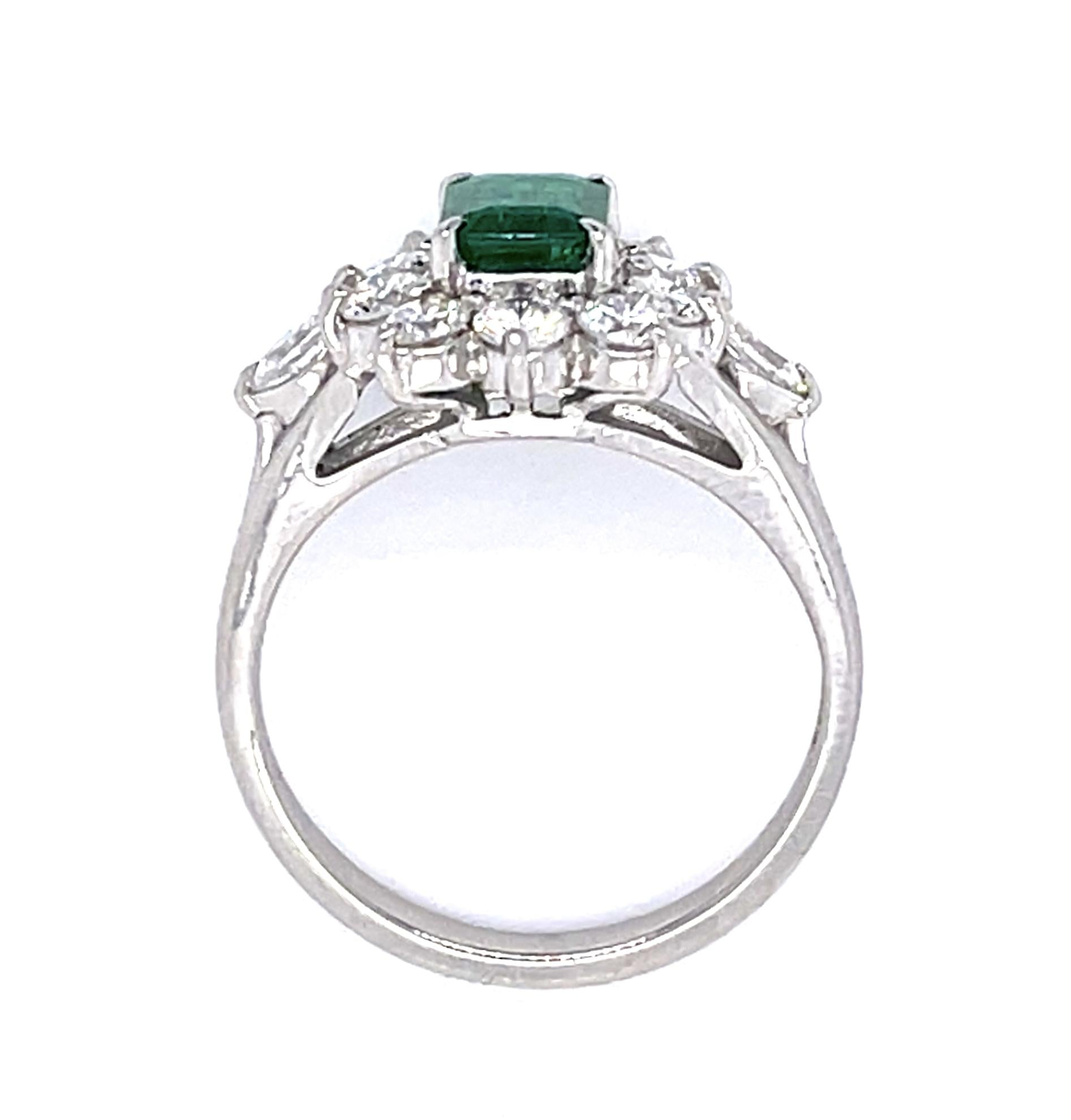 .64ct Emerald .94ct Diamond PT Ring (Estate 1970s)