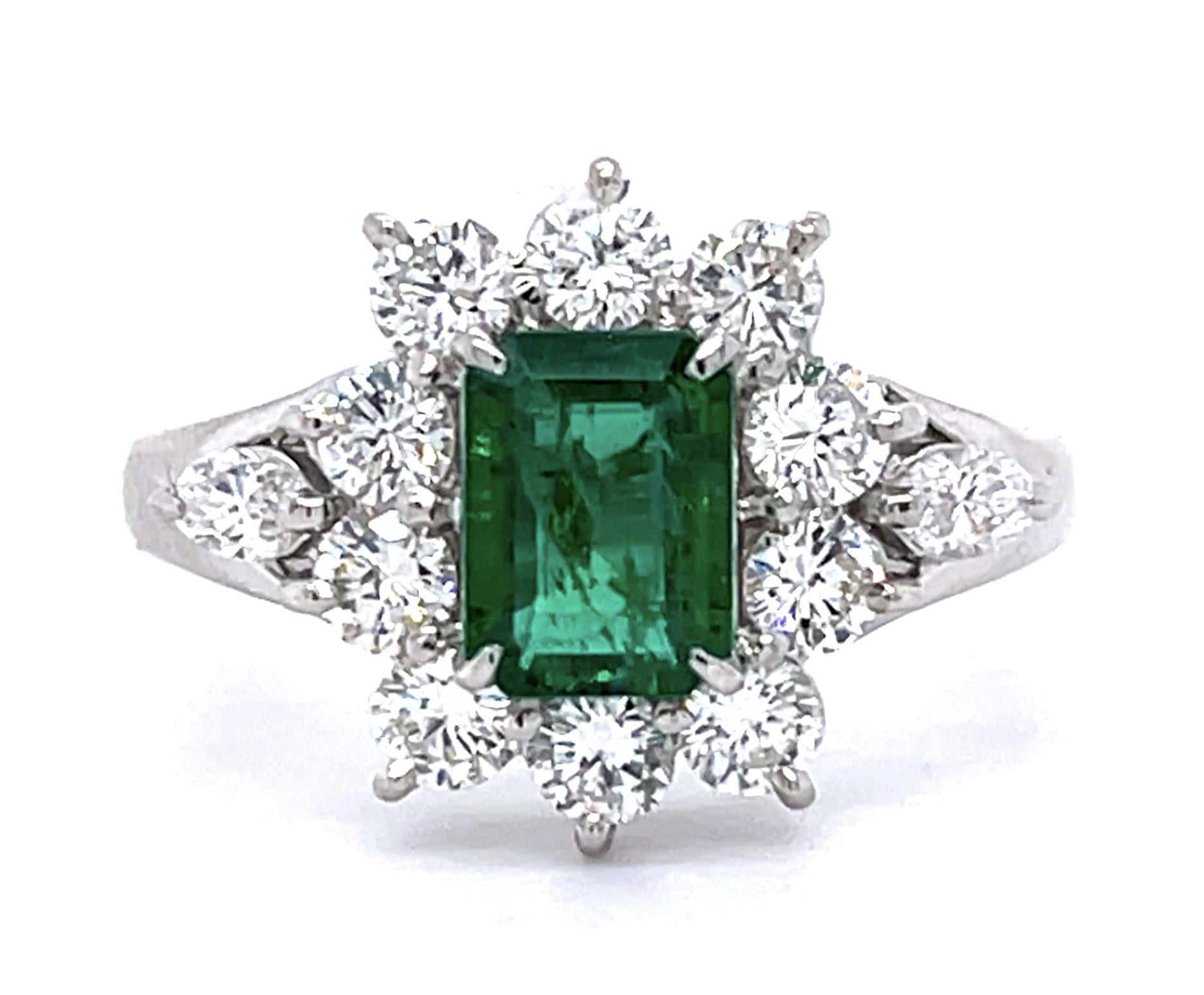 .64ct Emerald .94ct Diamond PT Ring (Estate 1970s)