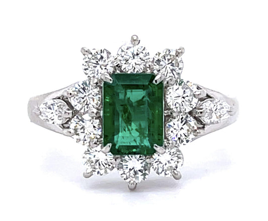 .64ct Emerald .94ct Diamond PT Ring (Estate 1970s)