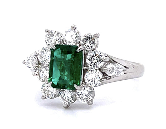 .64ct Emerald .94ct Diamond PT Ring (Estate 1970s)
