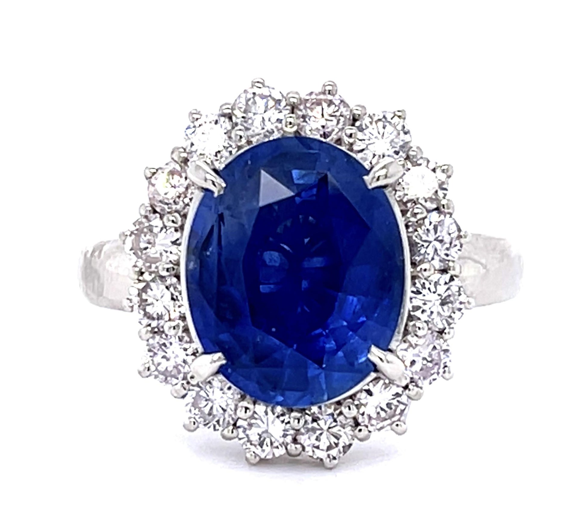 5.17ct Sapphire 1.09ct Diamond PT Ring (Estate 1970s)