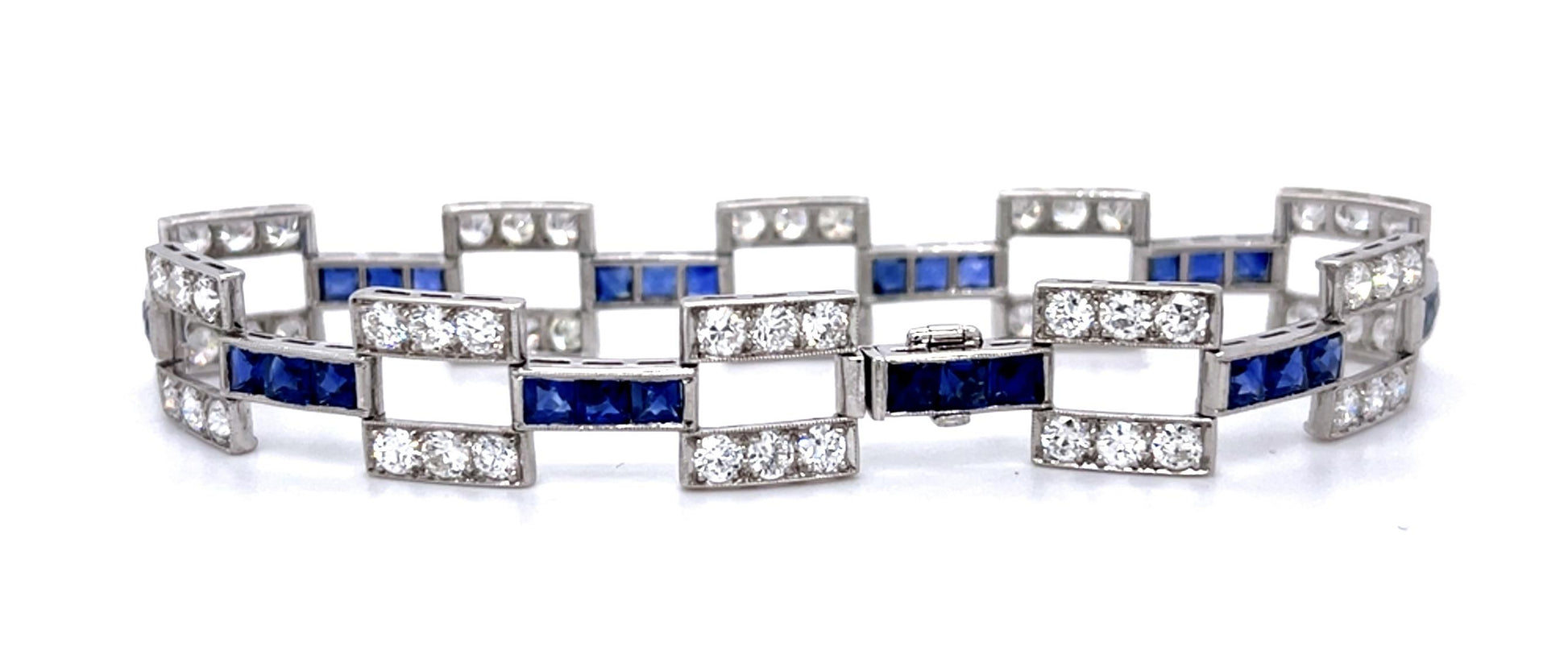 Art Deco 6.50ct Diamond 5ct Sapphire PT Bracelet (Vintage 1930s)