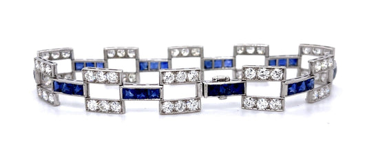 Art Deco 6.50ct Diamond 5ct Sapphire PT Bracelet (Vintage 1930s)