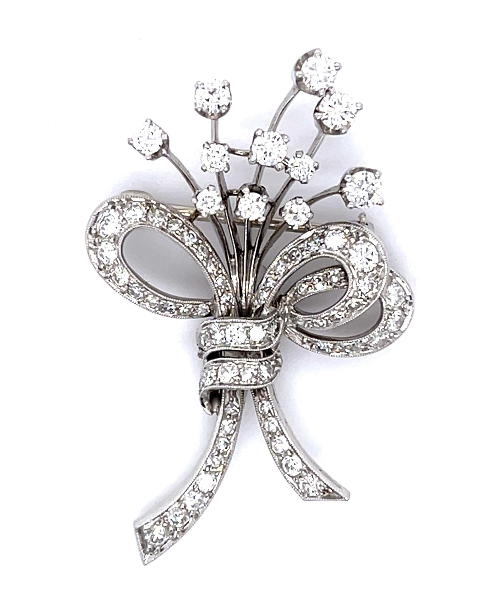 Original 3.80ct Diamond PT Bouquet Brooch (Vintage 1950s)