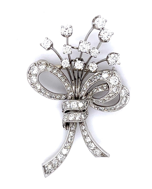 Original 3.80ct Diamond PT Bouquet Brooch (Vintage 1950s)